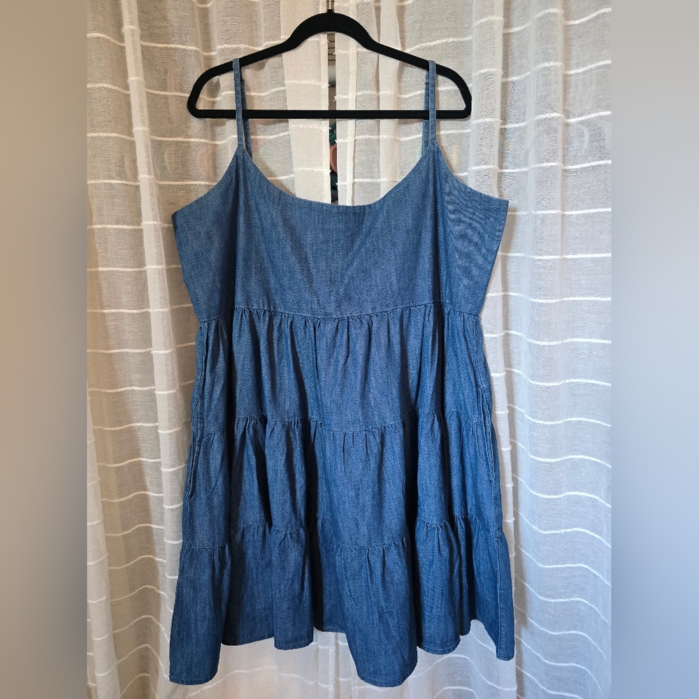 Wrangler Retro Cowgirl Blue Jean Denim Ruffled Dress Sz XXL EUC